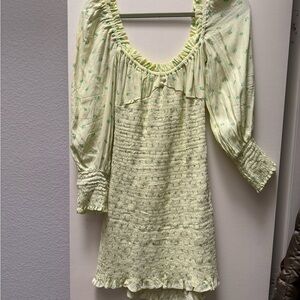 Faithfull Smocked Pastel Yellow Floral Mini Dress